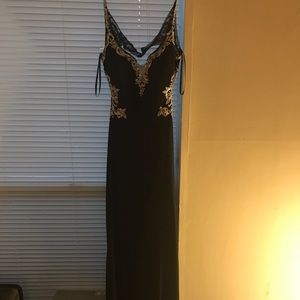Black backless floor length formal dress with tags